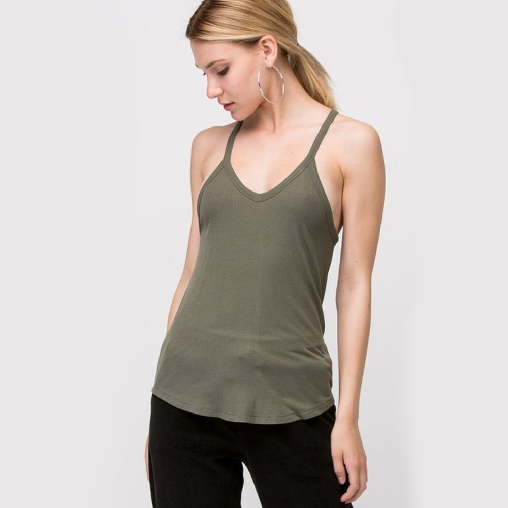 Ribbed V Neck Racerback Tank Top